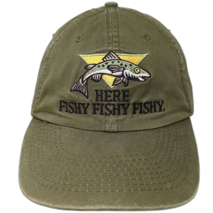 Drew Pearson Baseball Cap Green OS Here Fishy Fishy Fishy Slideback Fishing Hat
