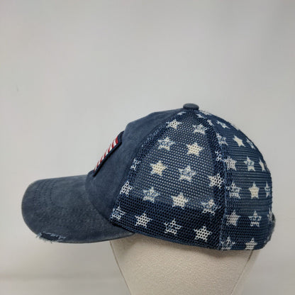 American Flag Patch Strapback Mesh Back Trucker Hat Blue One Size Stars