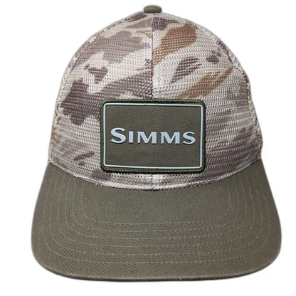 Simms Trucker Hat Green Brown Camo One Size Mesh Snapback Fishing Outdoor Patch