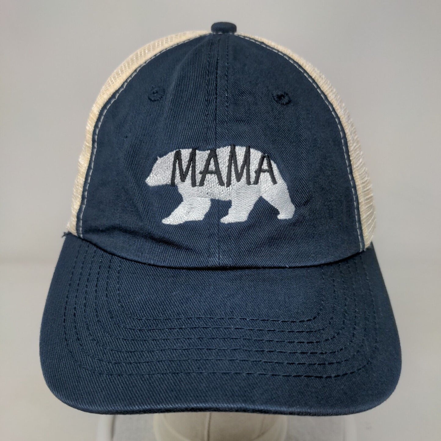 MAMA Strapback Trucker Hat Blue OSFM Adjustable Embroidered Mesh Back Ponyback