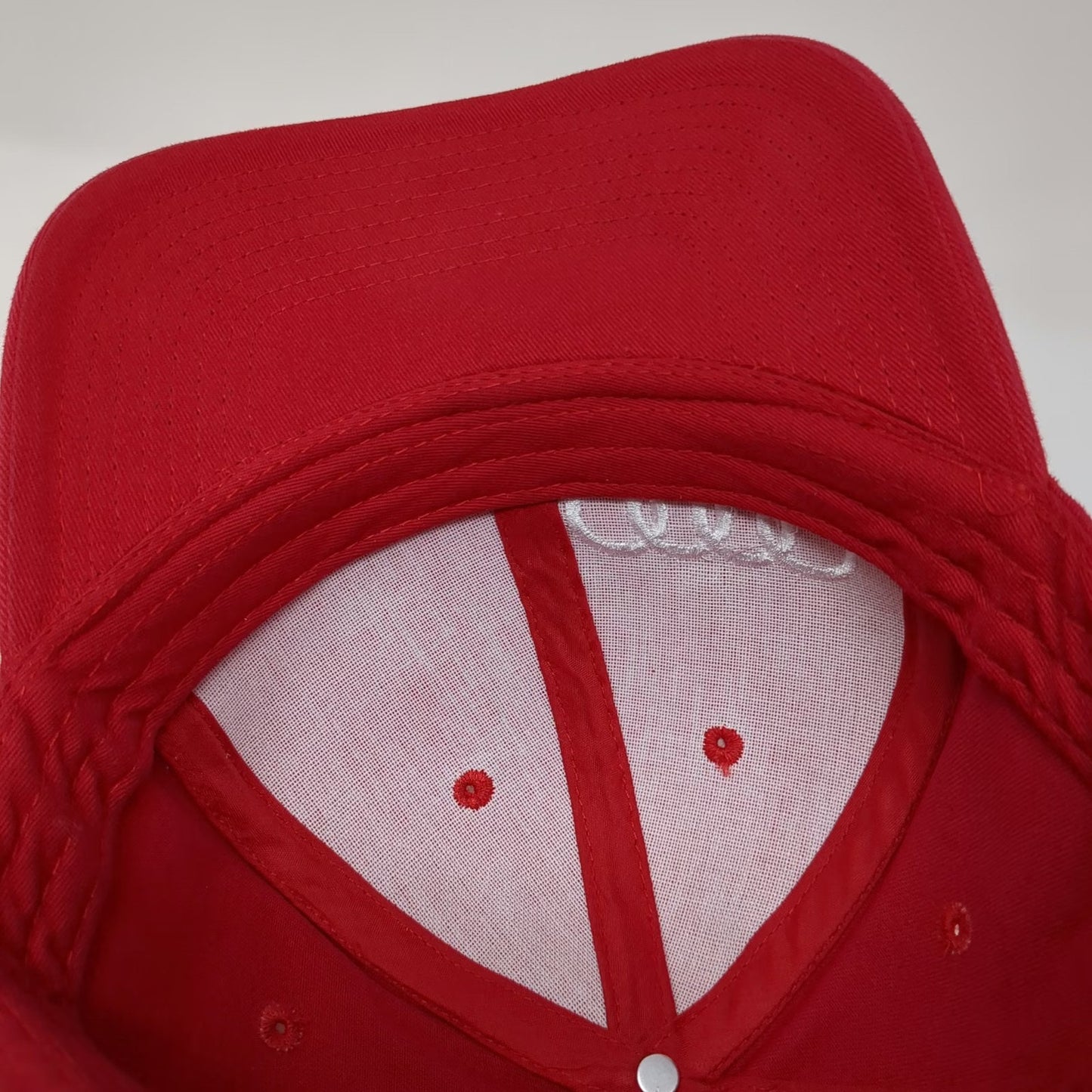 Cap America Red White One Size Audi Boise Rings Logo Embroidered Slideback Hat
