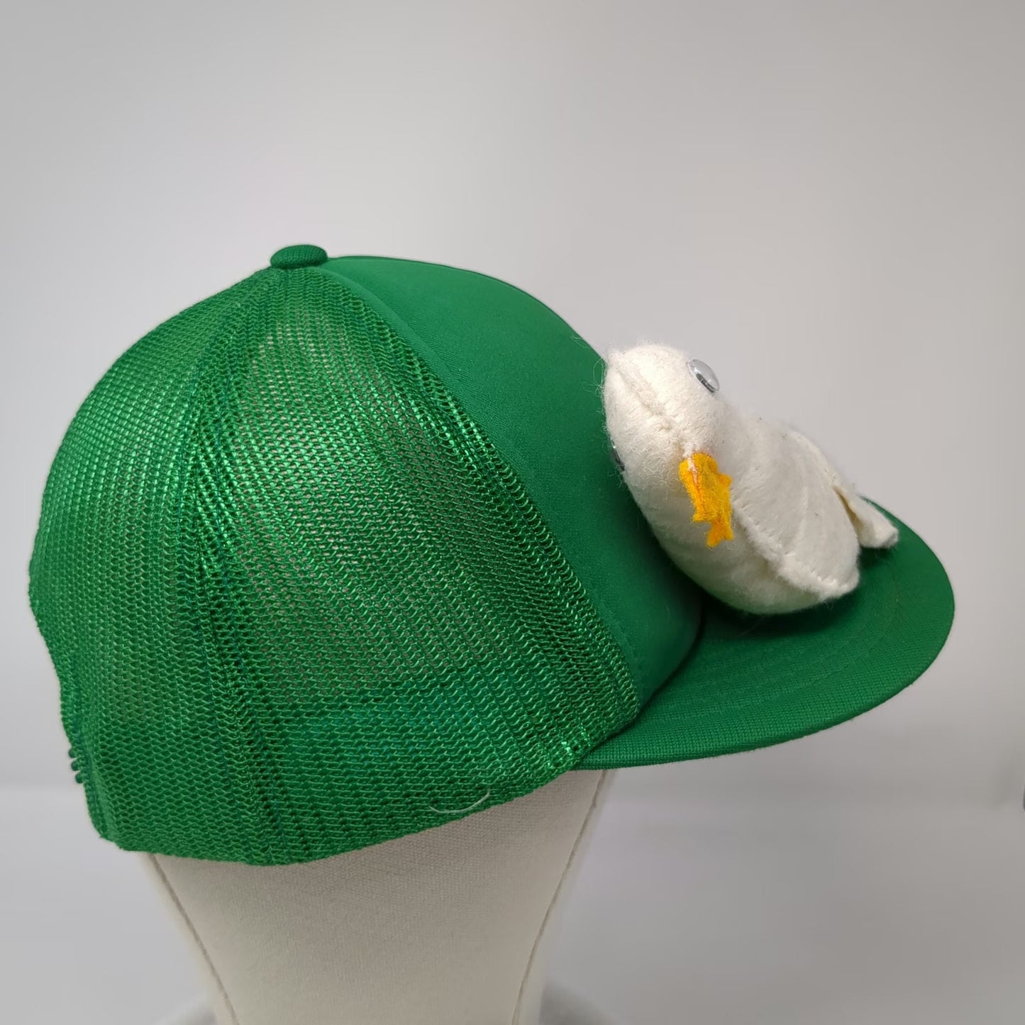 Green White Trucker Hat 3D Plush Bird Duck Chicken Novelty Foam Mesh Gag Vintage