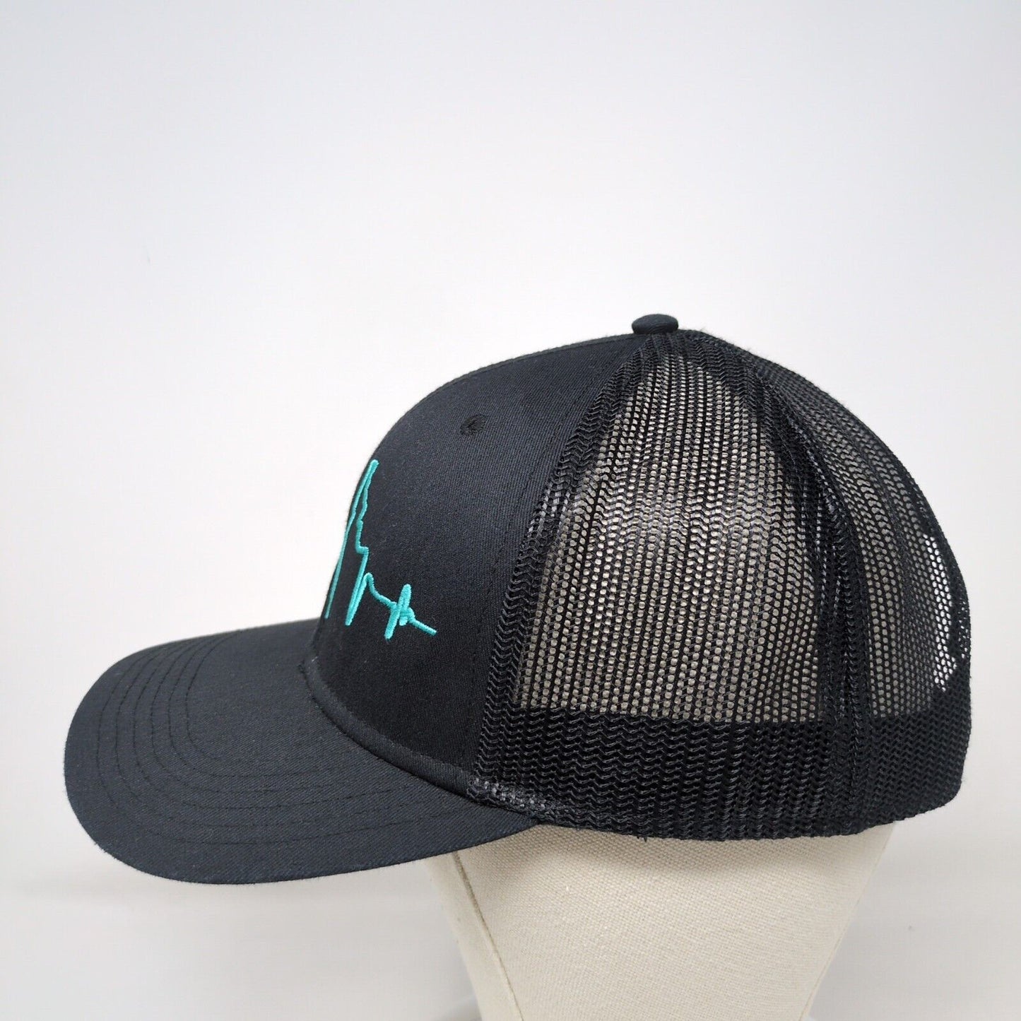 Heartbeat Wave Snapback Mesh Back Trucker Hat Black OSFM Embroidered Otto