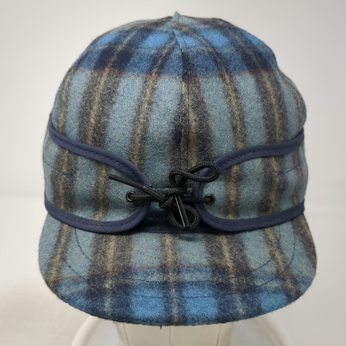 Stormy Kromer Baseball Cap Blue Plaid 7 1/8 Wool Ear Flaps USA Fitted Nylon Hat