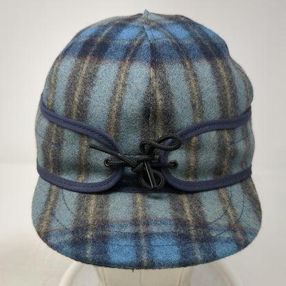 Stormy Kromer Baseball Cap Blue Plaid 7 1/8 Wool Ear Flaps USA Fitted Nylon Hat