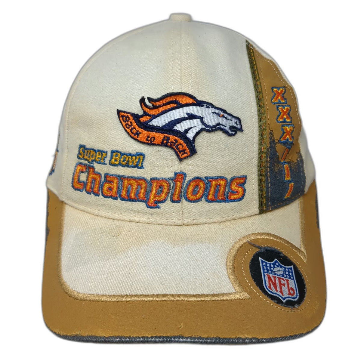 Denver Broncos NFL Logo Athletic Beige Super Bowl Champions Cap Hat Distressed
