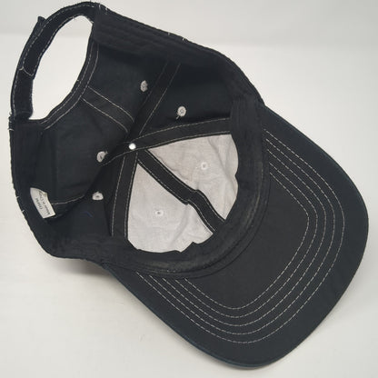 Unbranded Strapback Hat Solid Black 6 Panel Vent Holes Blank Adjustable