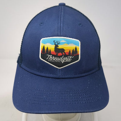 Threadgrit Trucker Hat Blue One Size Deer Patch Mesh Back Snapback Adjustable