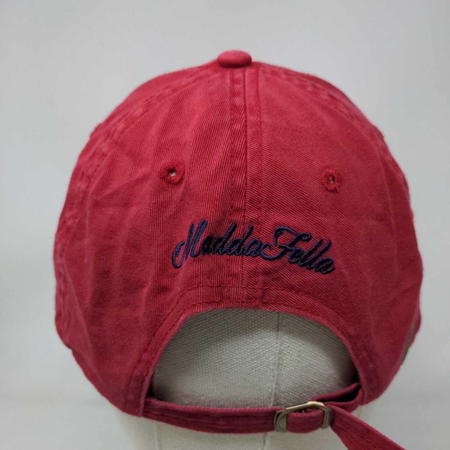 Madda Fella Slideback Hat Red Adjustable Embroidered Fish Logo