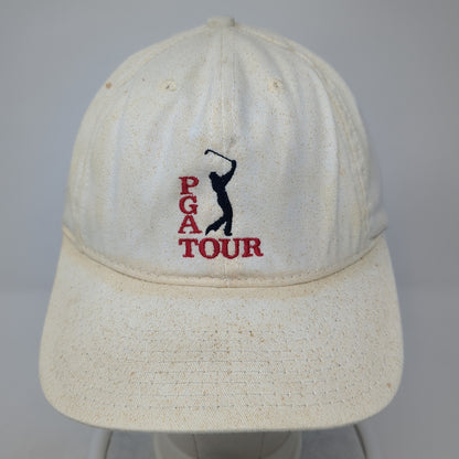 PGA Tour Logo Slideback Hat White One Size Adjustable Leather Strap