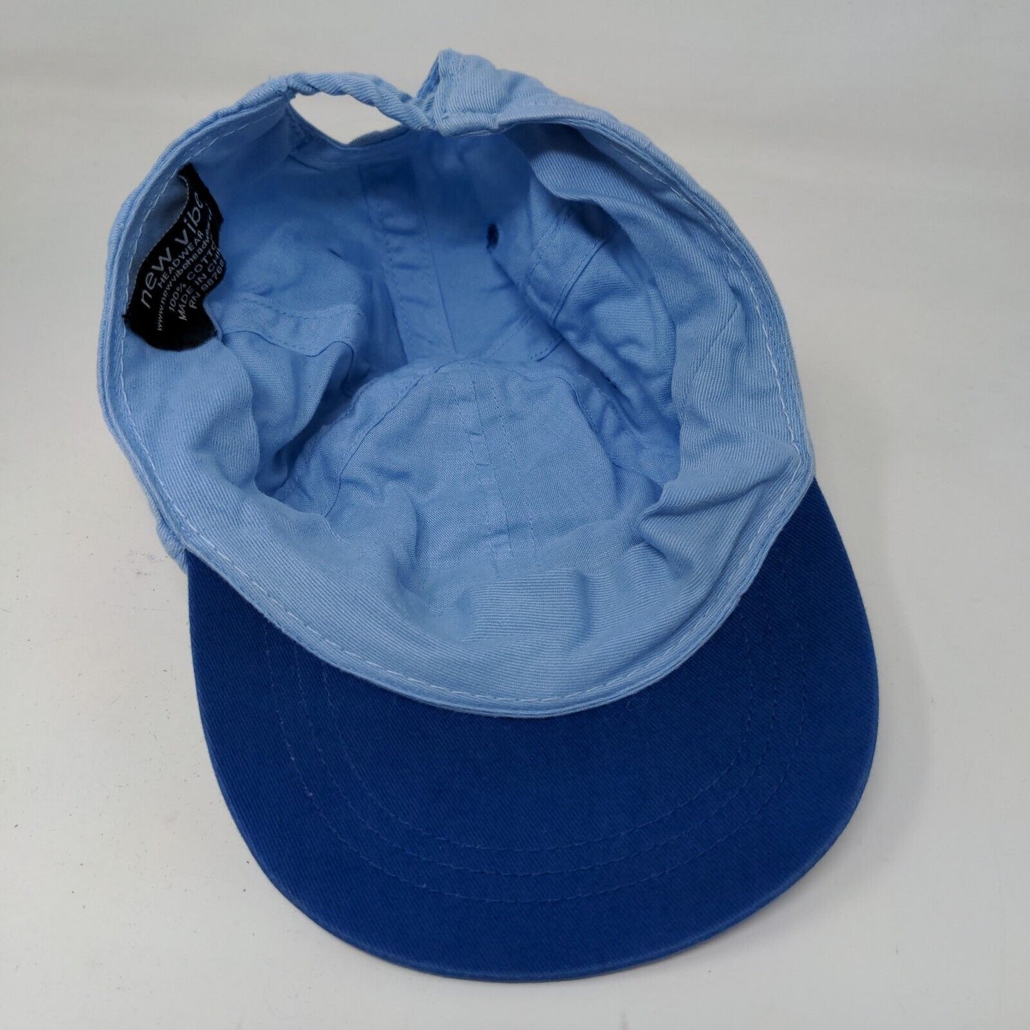 New Vibe Headwear Baby Hat Blue Stretchy Embroidered Logo Cotton