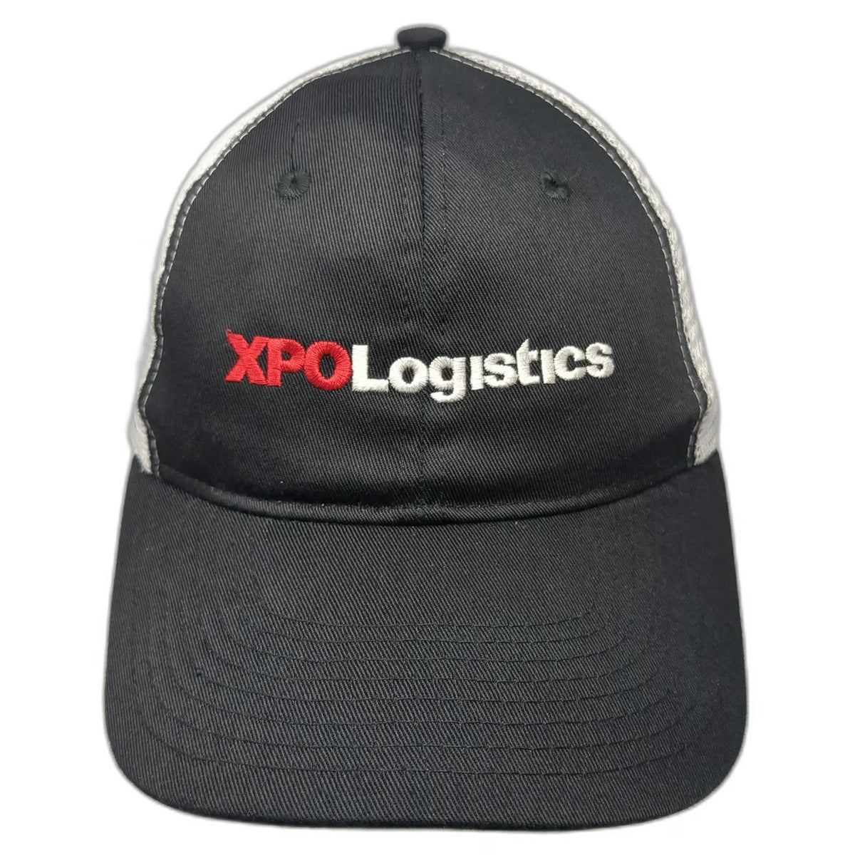 XPO Logistics Trucker Hat Black White Red One Size Mesh Back Snapback Logo Brim