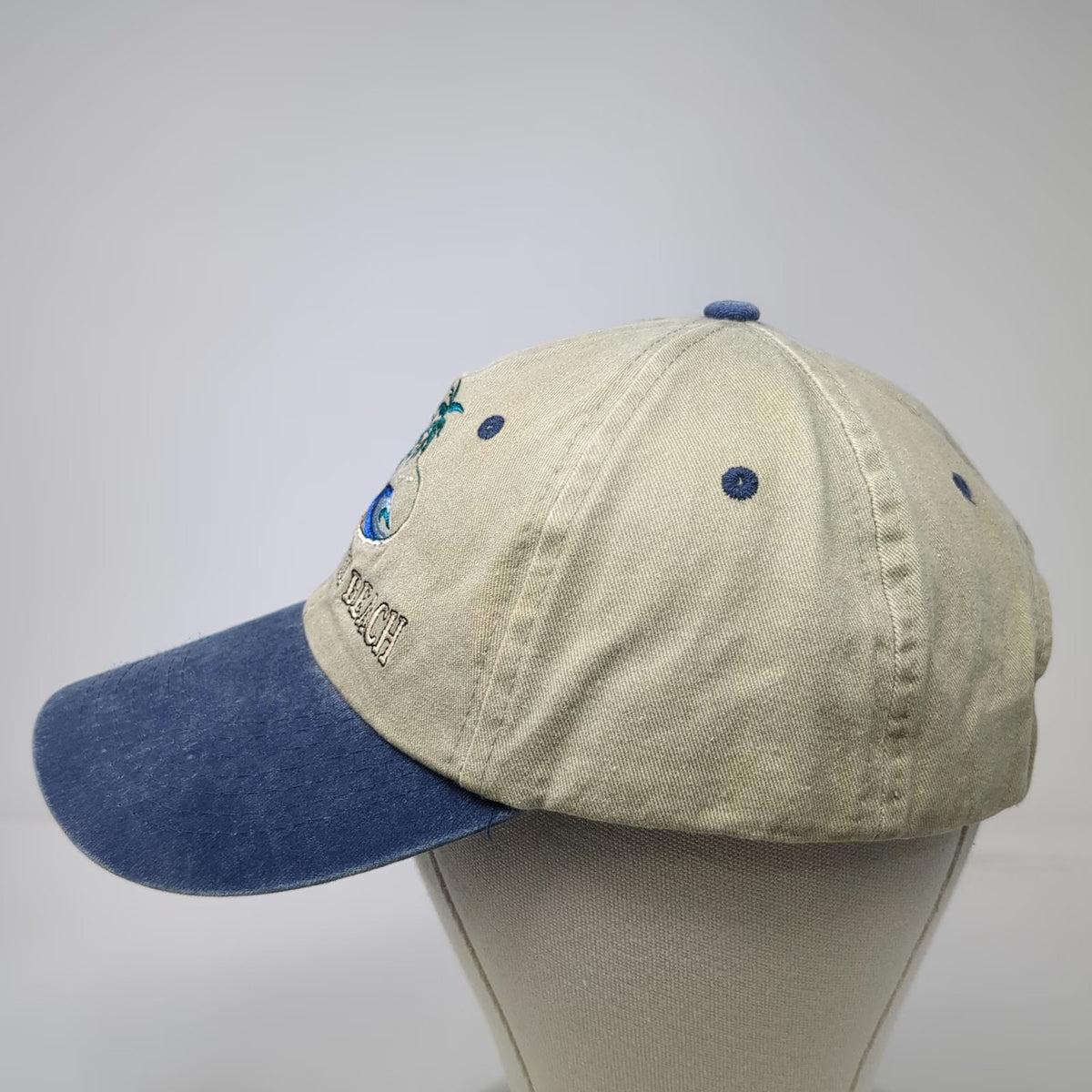 Clearwater Beach Florida Palm Trees Wave Beige Blue Baseball Cap One Size Hat