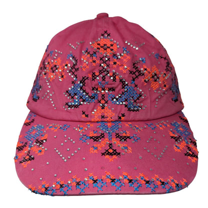 Unbranded Women's Slideback Hat Pink Bling Shiny Geometric Pattern 100% Cotton