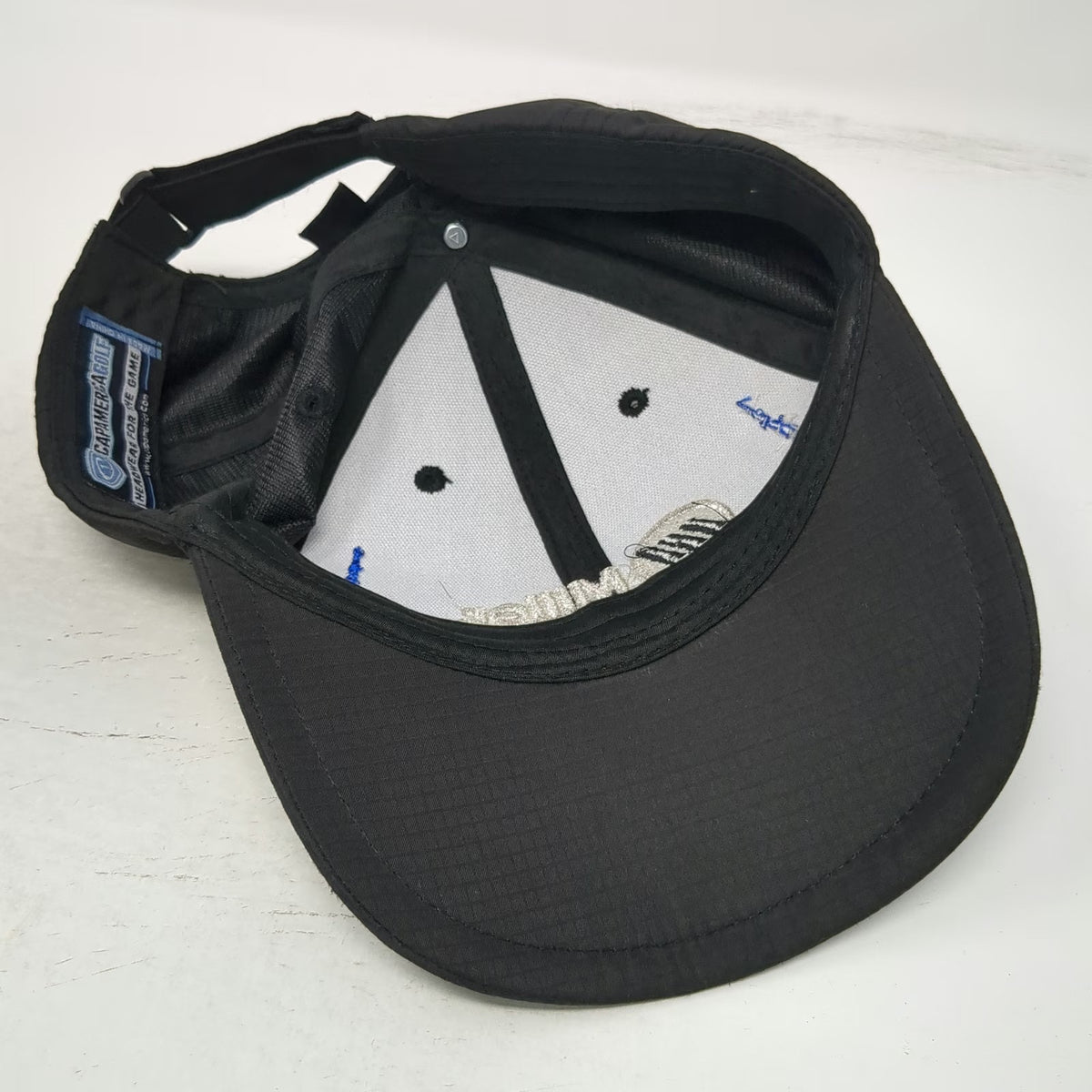 Cap America Miller Logo Black One Size Baseball Cap Blue Accents Golf Hat