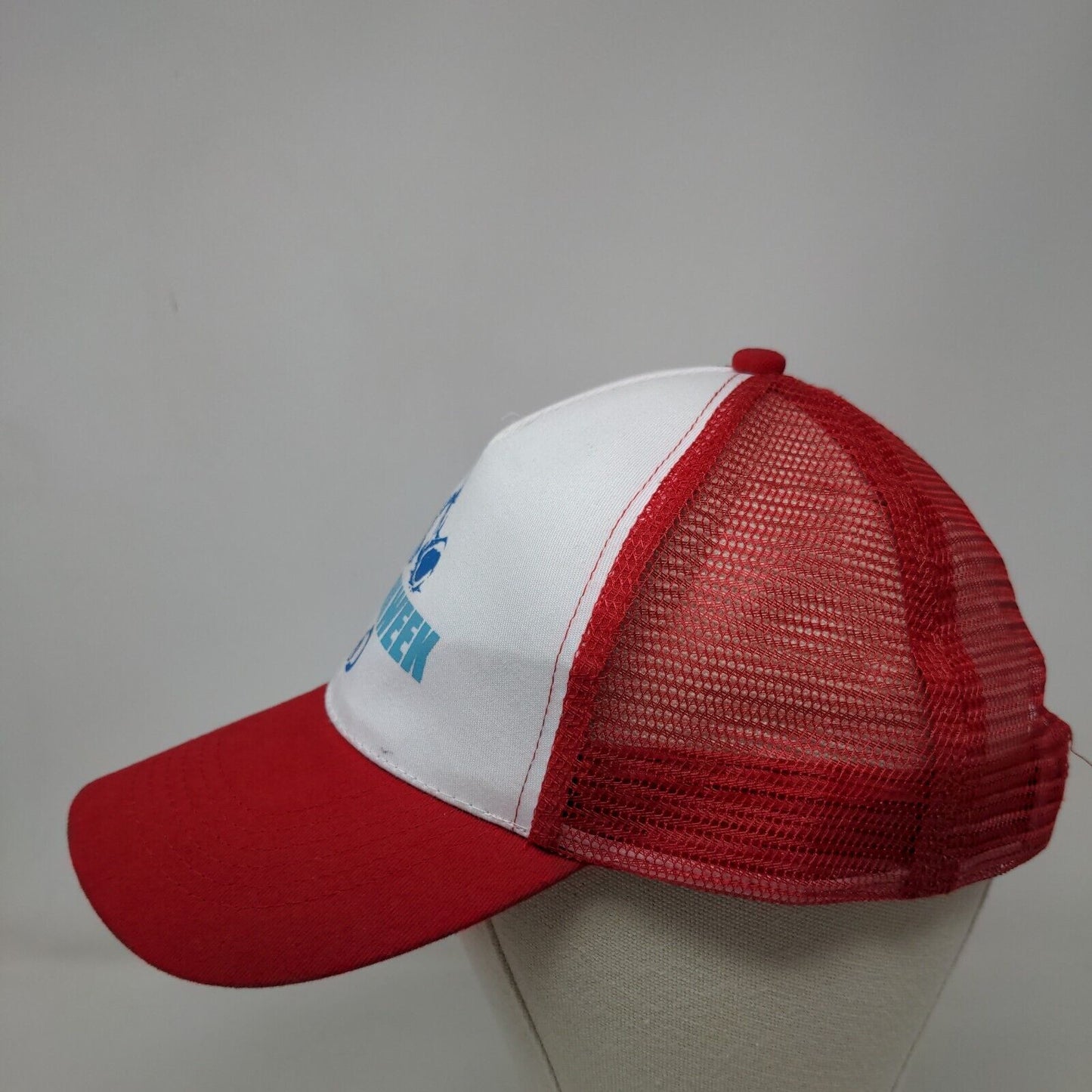Shark Week Snapback Trucker Hat Red OSFA 5 Panel Mesh Back Discovery Channel