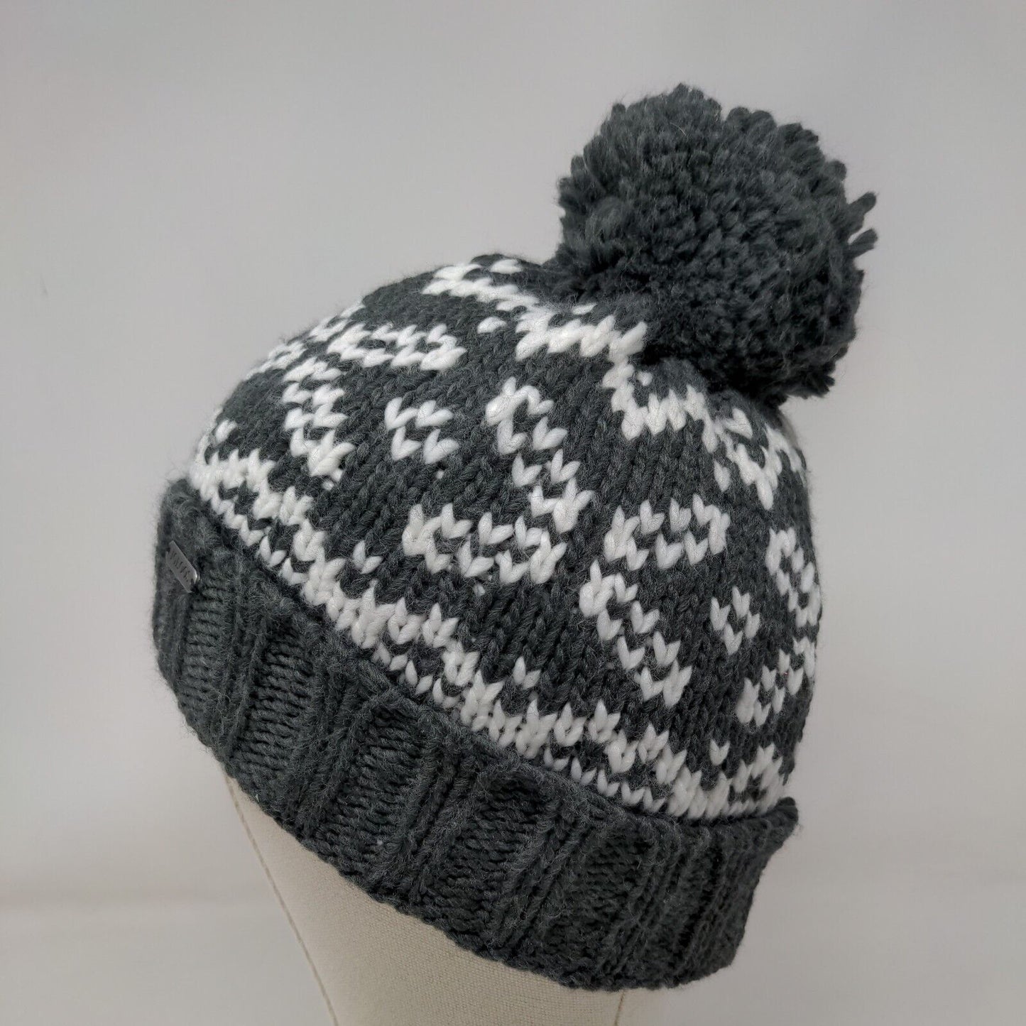 Igloos Ladies Beanie Hat Gray One Size Stretch Hand Knitted Pom Pom Blank