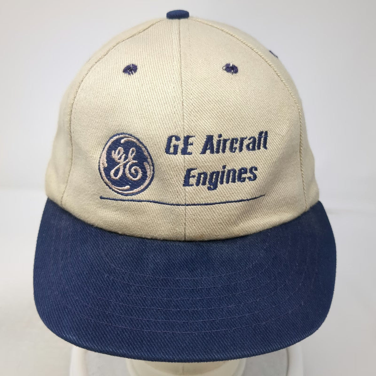 ESKCO GE Aircraft Engines Baseball Cap Beige Blue OSFM Strapback Two Tone Hat