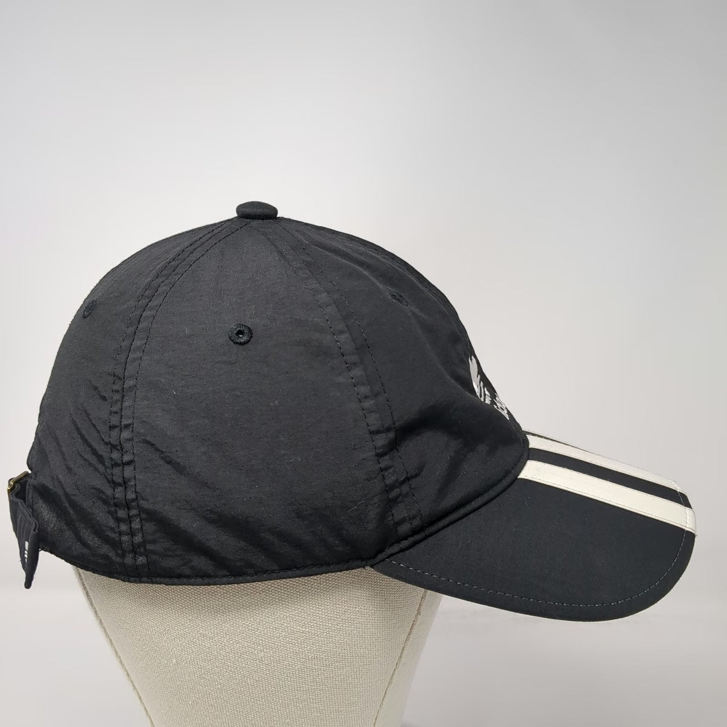 Adidas Baseball Cap Black One Size Stripe Brim Nylon Slideback Trefoil Hat