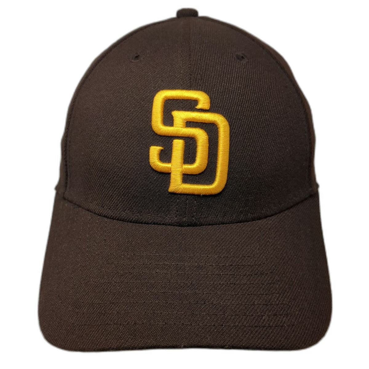 San Diego Padres MLB New Era Cap Brown Yellow L 39THIRTY Stretch Fit Logo Hat