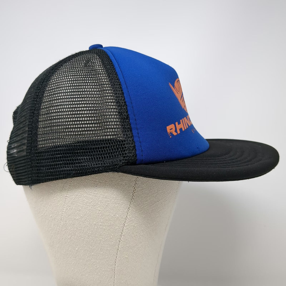 District Trucker Hat Blue Black OSFM Rhino Rush Energy Drink Logo Snapback Mesh