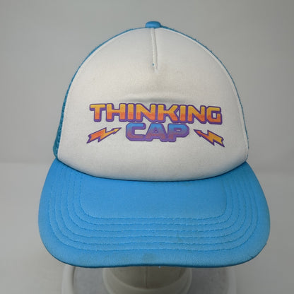 Thinking Cap Snapback Trucker Hat Blue One Size Mesh Back Stranger Things