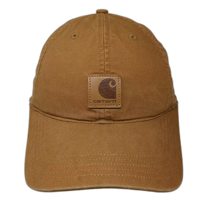Carhartt Brown Baseball Cap One Size Adjustable Leather Patch Cotton Hat