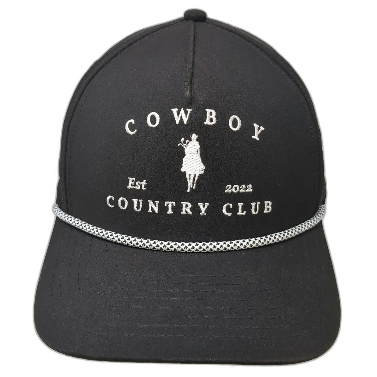 Cowboy Country Club 5 Panel Black Hat One Size Braided Rope Snapback Golf Cap
