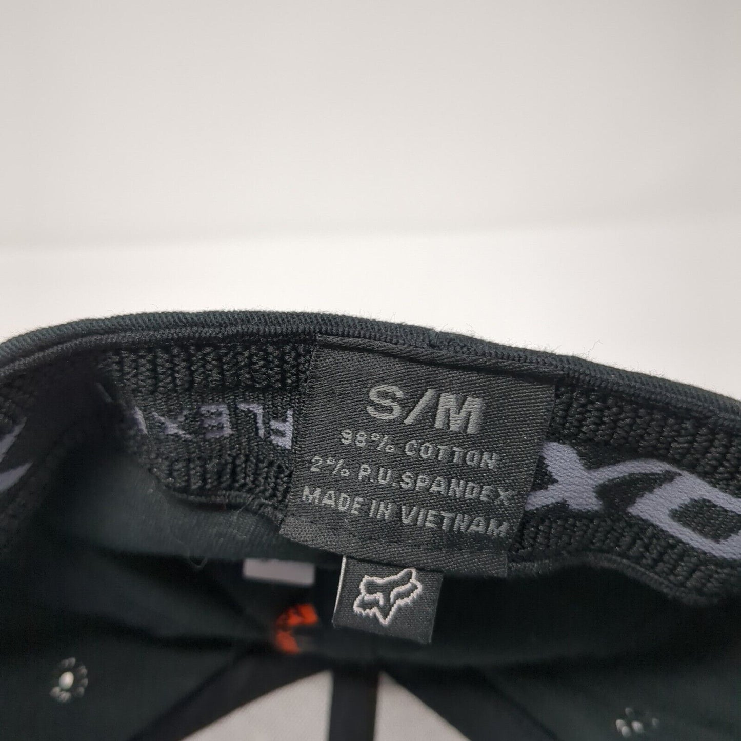 FOX Fitted Hat Black S/M Flexfit Lightweight Embroidered Vented Holes 6 Panel