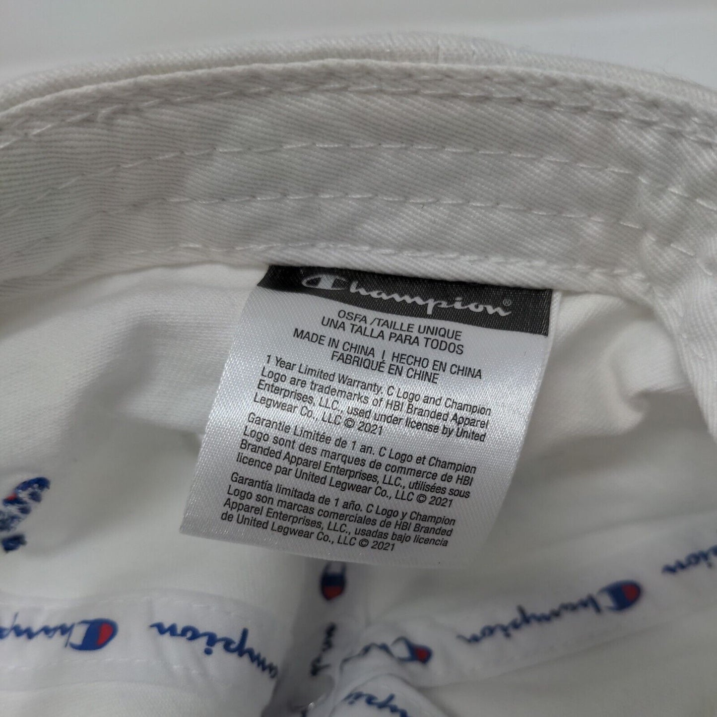 Champion Slideback Hat White OSFA Adjustable Embroidered C Logo