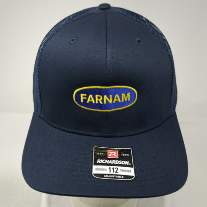 Richardson Trucker Hat Blue One Size Farnam Embroidered Patch Mesh Snapback 112