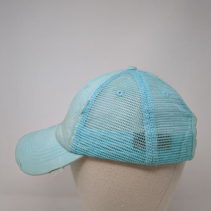 KB ETHOS Vintage Strapback Trucker Hat Ponytail Blue One Size Mesh Back
