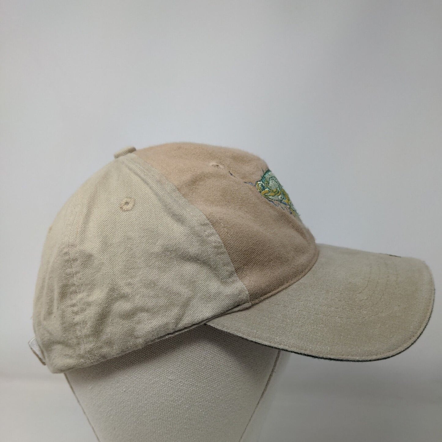 Fishing Strapback Hat Tan One Size Embroidered Adjustable Vent Holes