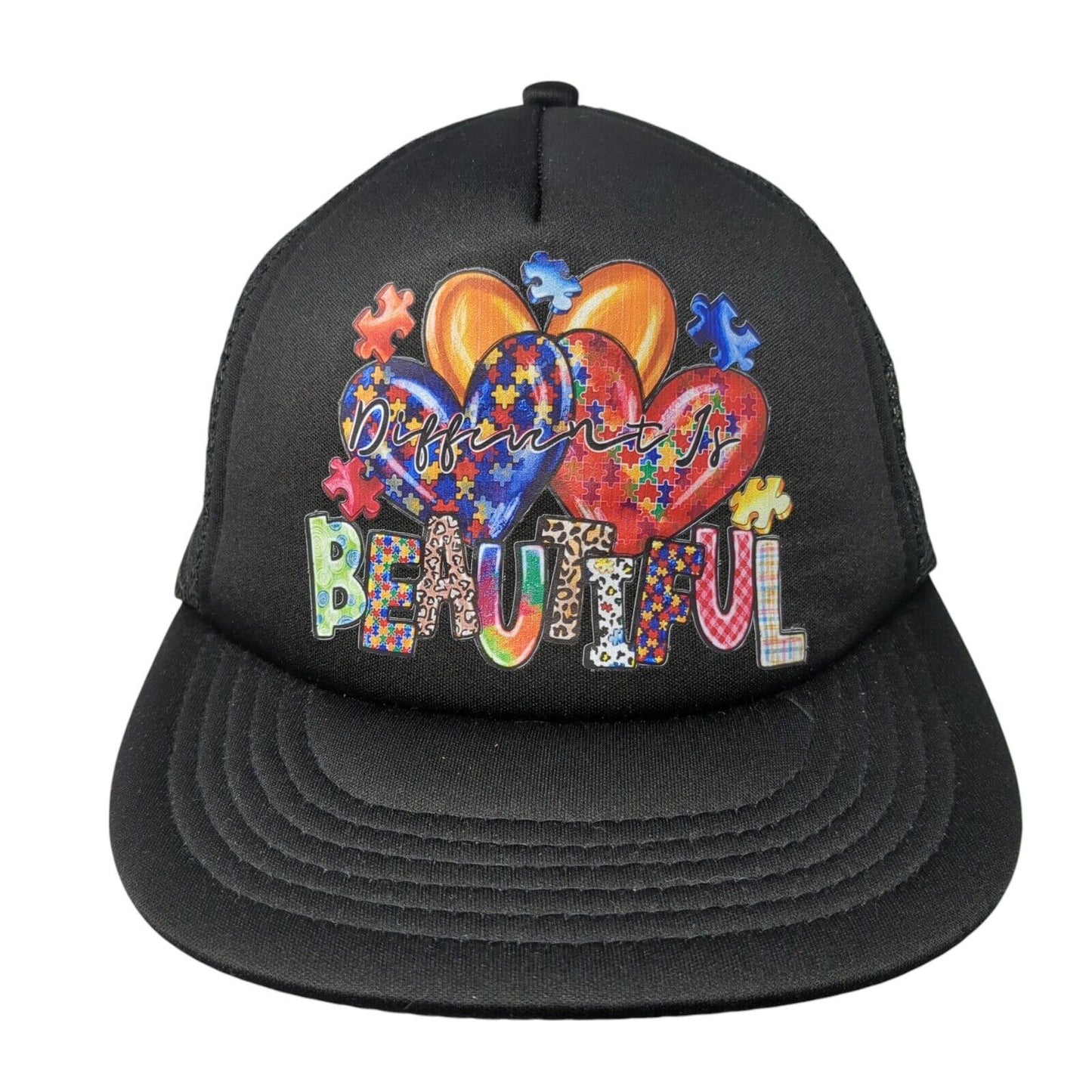 Different is Beautiful Snapback Trucker Hat Black One Size Mesh Back District