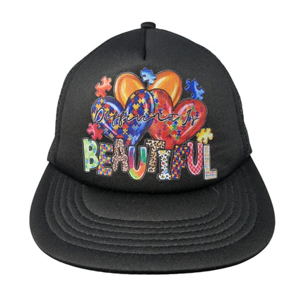 Different is Beautiful Snapback Trucker Hat Black One Size Mesh Back District
