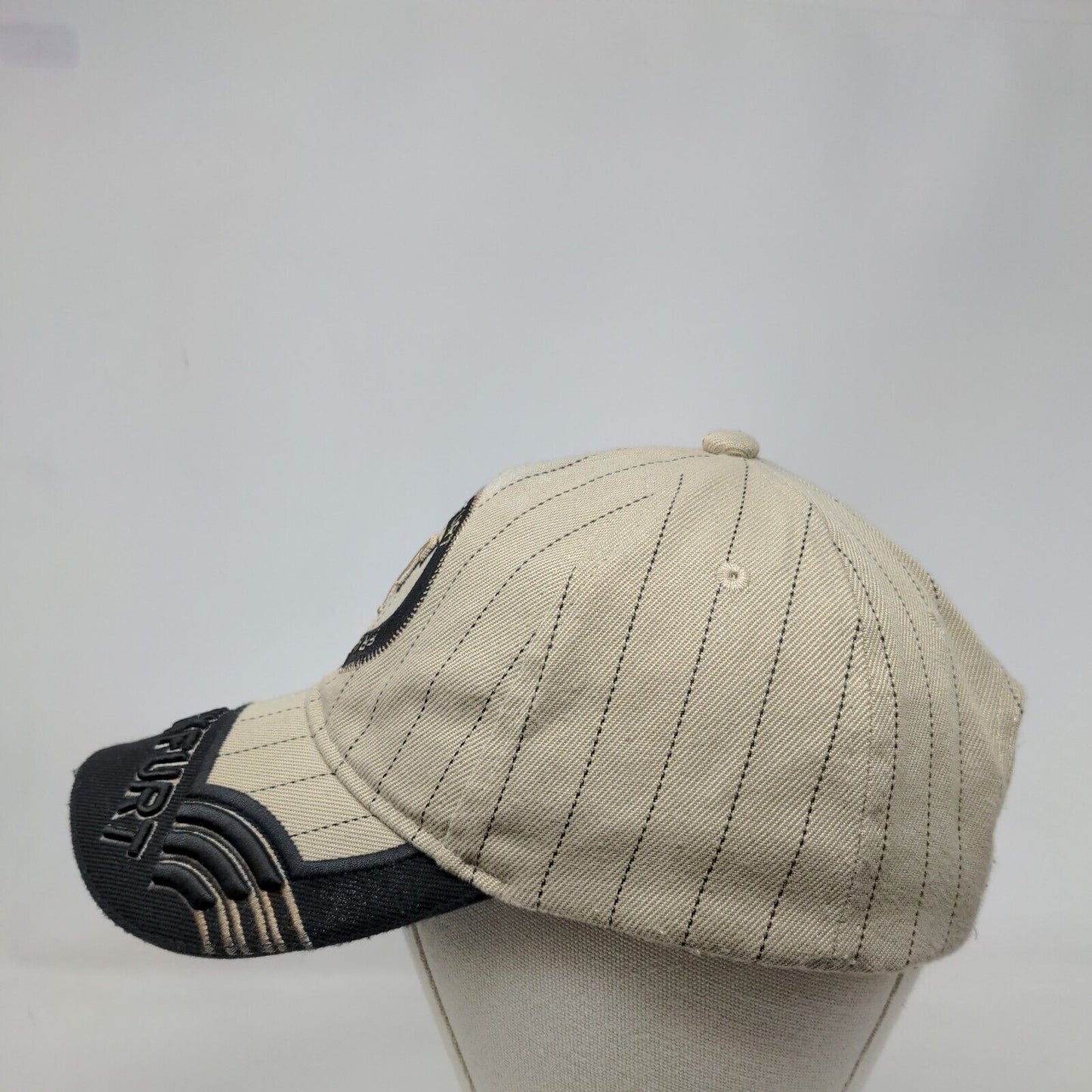 Frankfurt Strapback Hat Tan 58cm Adjustable Embroidered Pinstripe