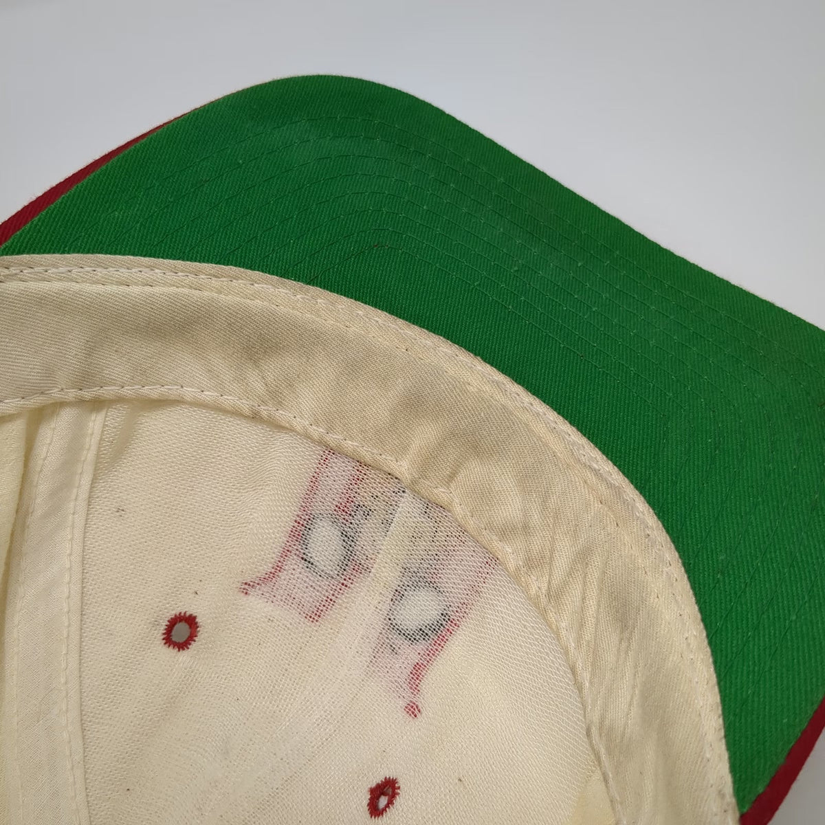 Disney Mickey Mouse Snapback Beige Red One Size Green Underbrim Made in USA Hat