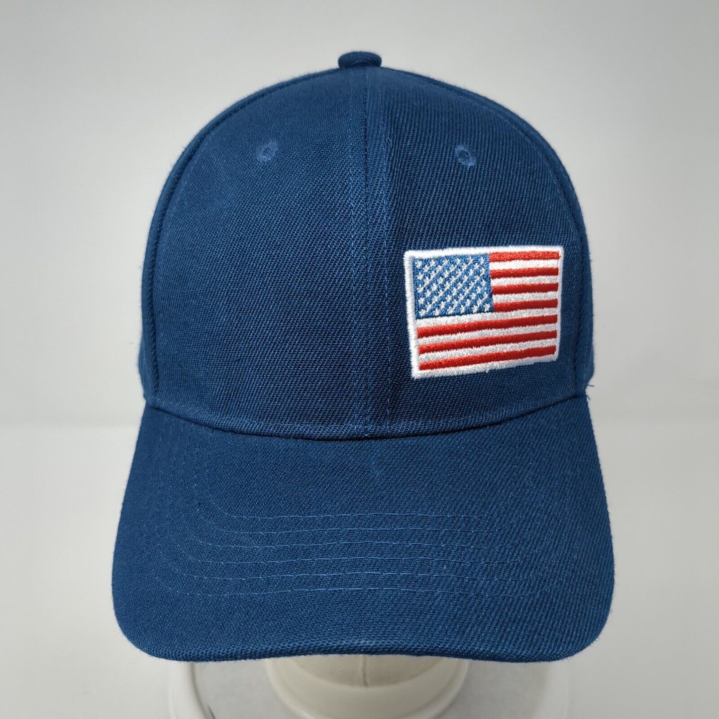 American Flag Strapback Hat Blue One Size Adjustable Embroidered Patriotic