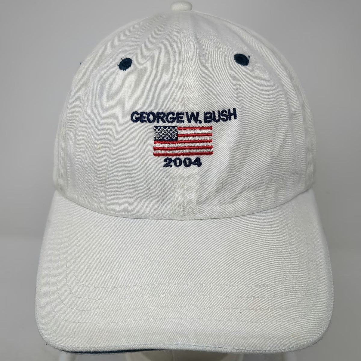 Camp David Baseball Cap White Blue One Size George W Bush 2004 American Flag hat