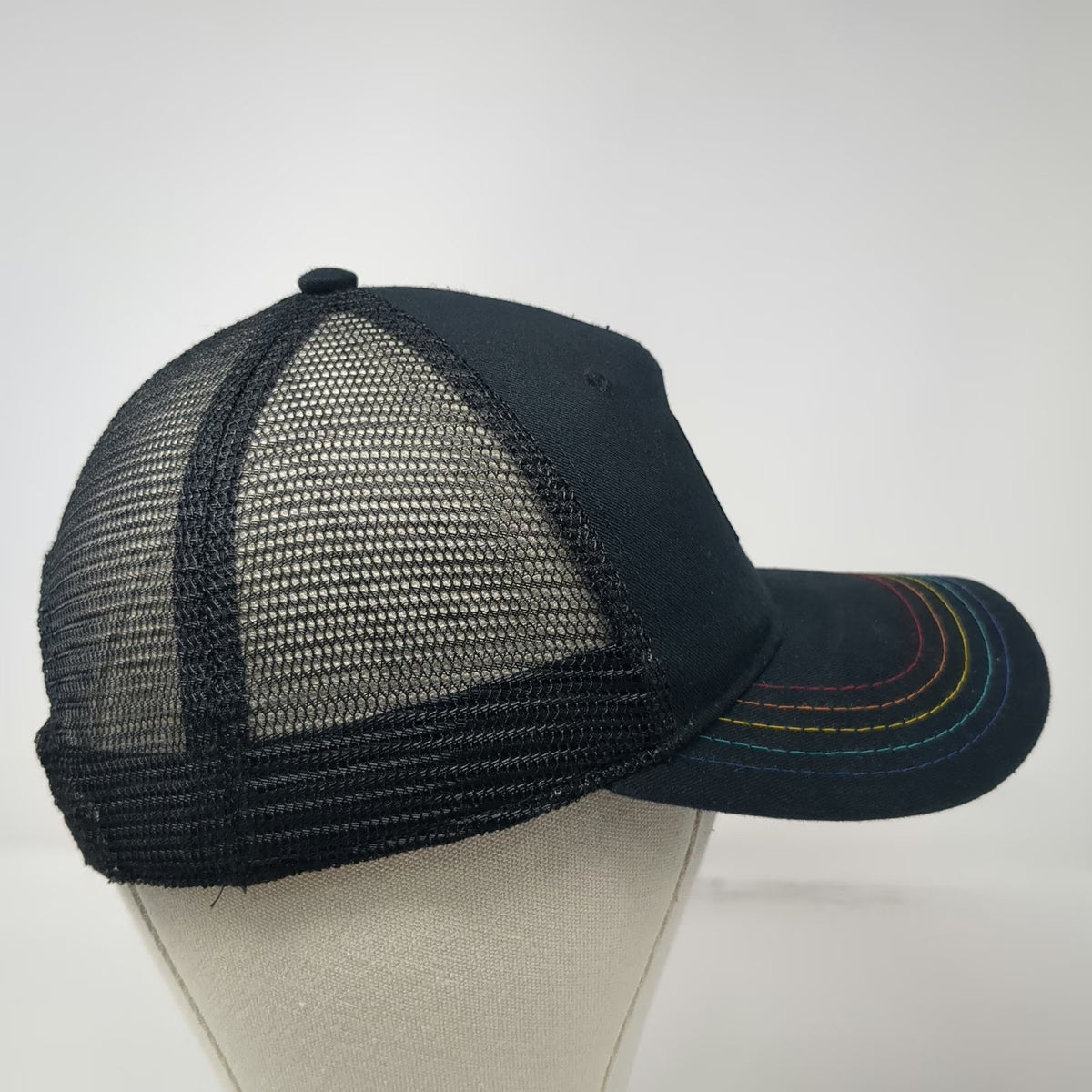 Ocean Pacific Trucker Hat Black One Size Rainbow Stitching Mesh Snapback Logo