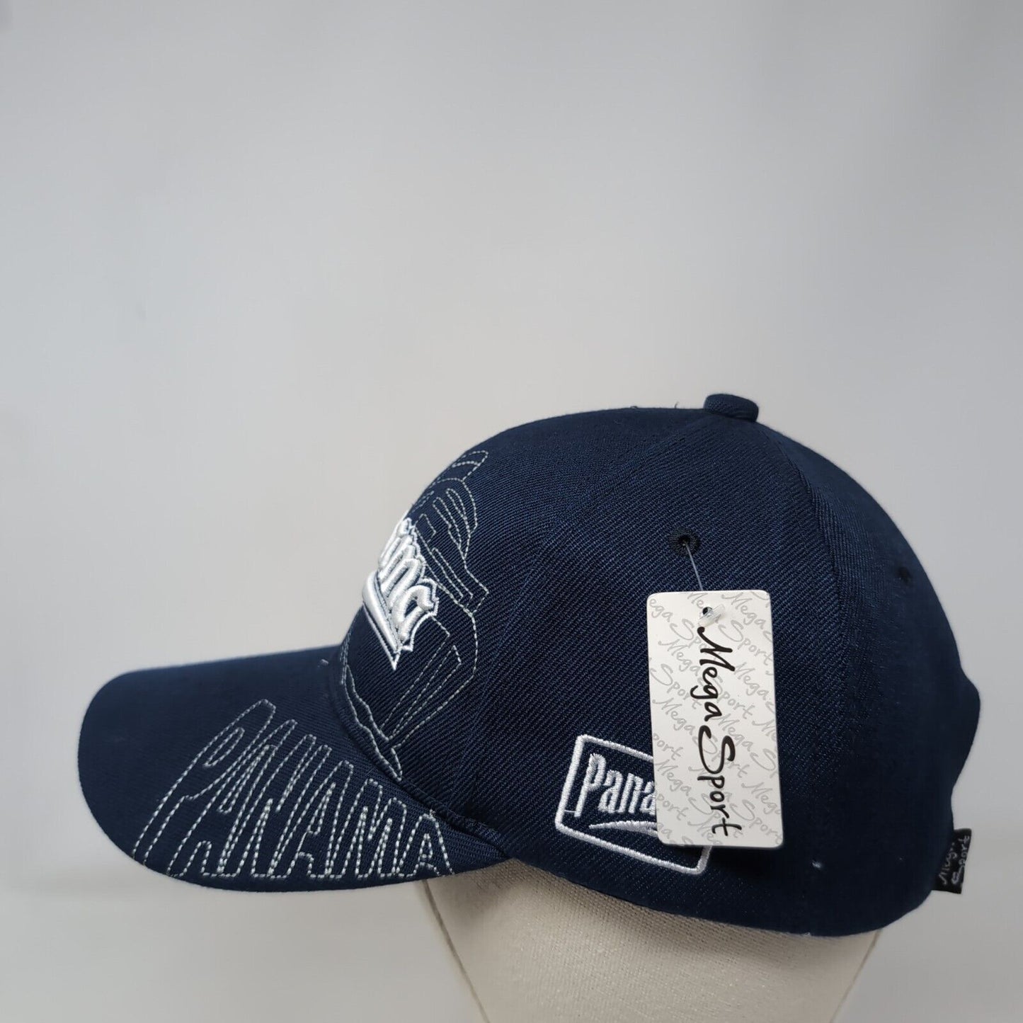 Panama Strapback Hat Blue One Size Adjustable Embroidered 6 Panel Mega Sport
