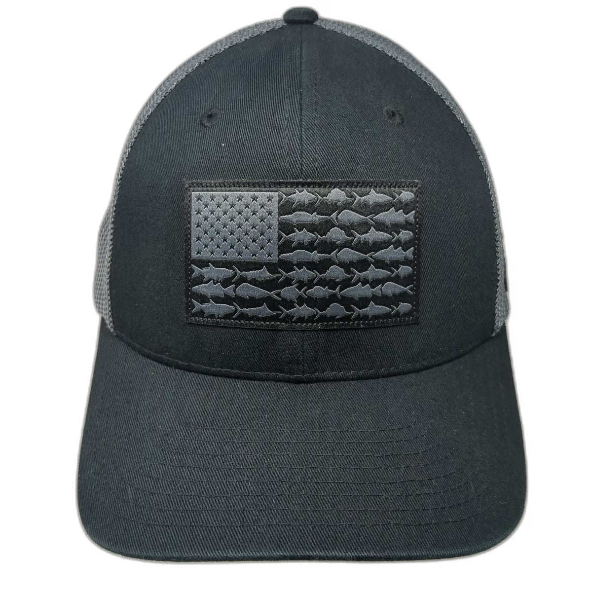 Columbia PFG Baseball Cap Black Gray One Size Mesh Back Fish Flag Fishing Hat