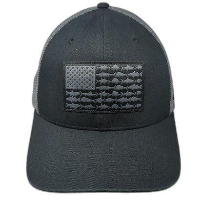 Columbia PFG Baseball Cap Black Gray One Size Mesh Back Fish Flag Fishing Hat