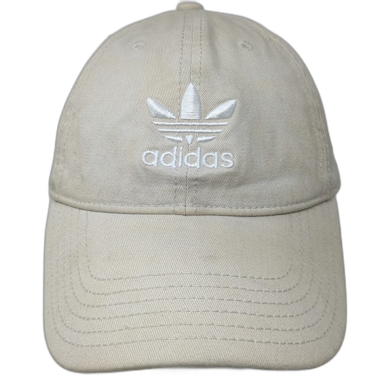Adidas Baseball Cap Beige White One Size Trefoil Logo Slideback Pinstripe Hat