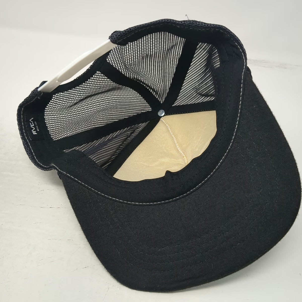 RVCA Trucker Hat Black One Size Mesh Back Snapback Rope Detail Deep Fit