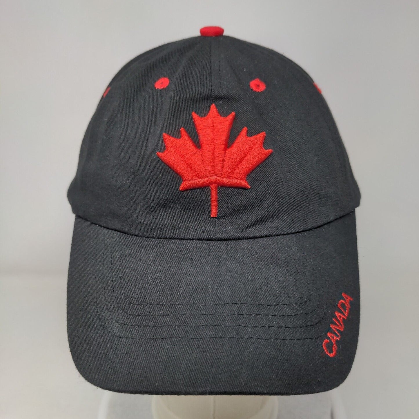 Canada Strapback Hat Black One Size Adjustable Embroidered Patriotic 6 Panel