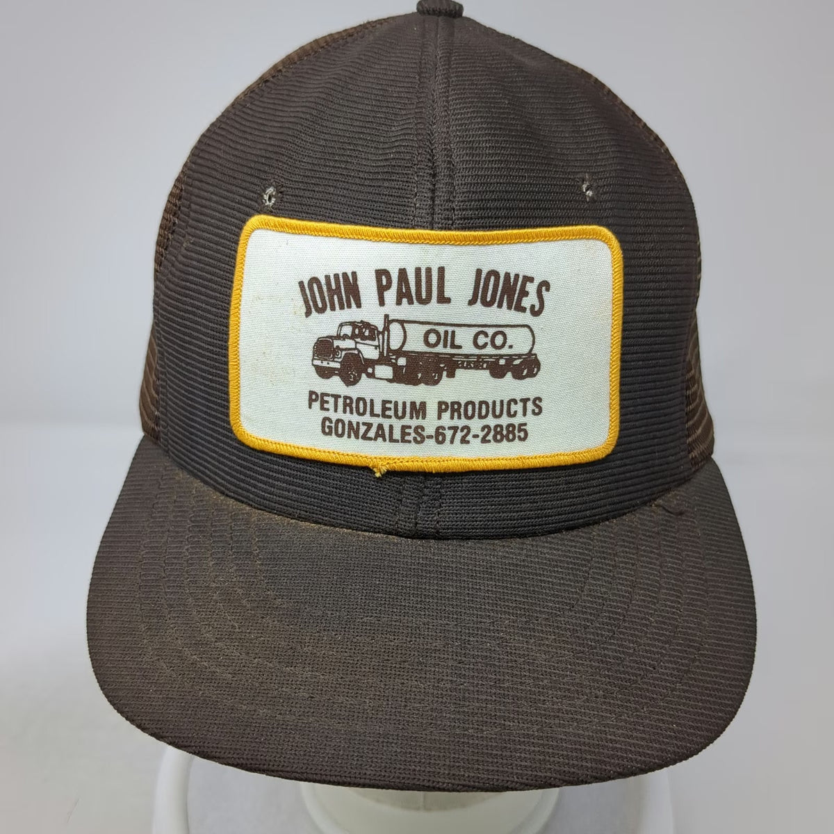 Outdoor Cap Trucker Hat Brown White Yellow L Mesh John Paul Jones Oil Co USA