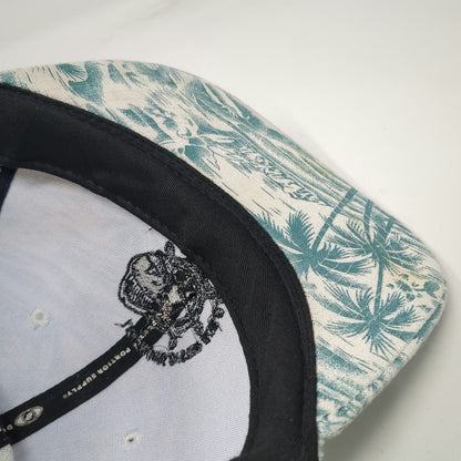 Double Portion Supply 5 Panel White Hat One Size Tropical Palm Tree Oyster Bar