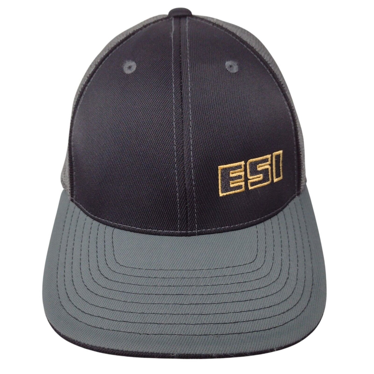 ESI Fitted Mesh Back Trucker Hat Gray L-XL Embroidered Colorblock