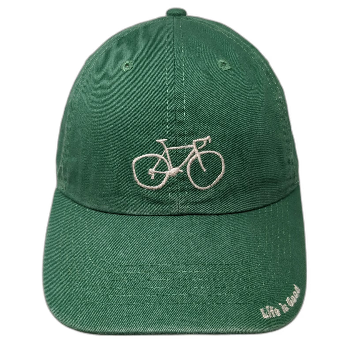 Life is Good Baseball Cap Green One Size Bicycle Logo Adjustable Slideback Hat